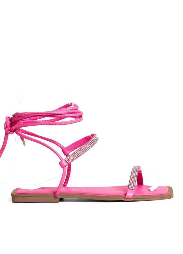 Raphaella Booz - Rasteira Flat Tiras Amarração Strass Napa Soft Nebula