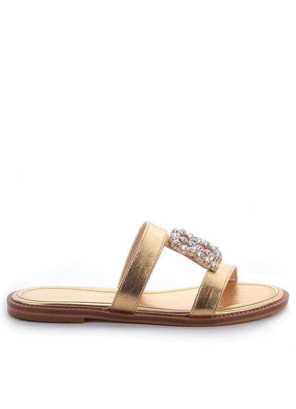 Raphaella Booz - Rasteira H Rb Couro Metalizado Ouro/Cristal