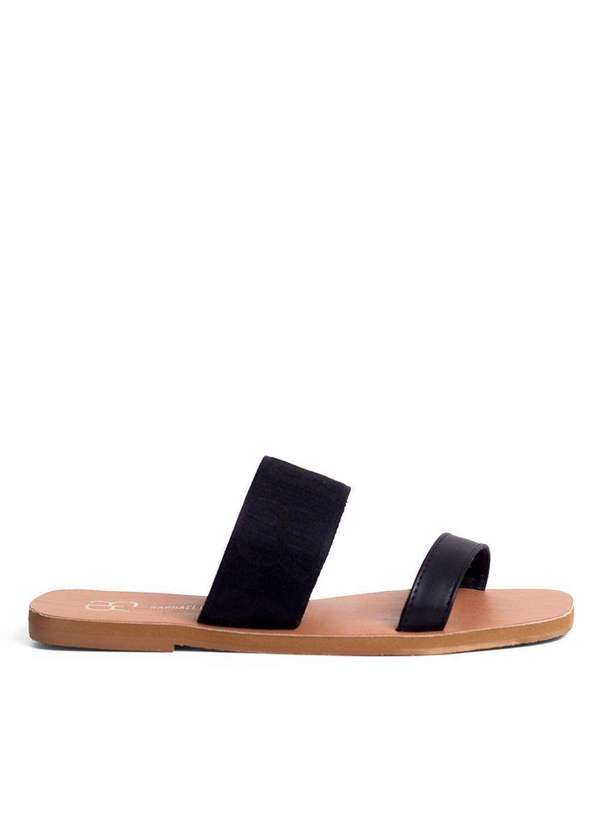 Raphaella Booz - Rasteira Tiras Gorgurão Napa Preto/Rb Preto