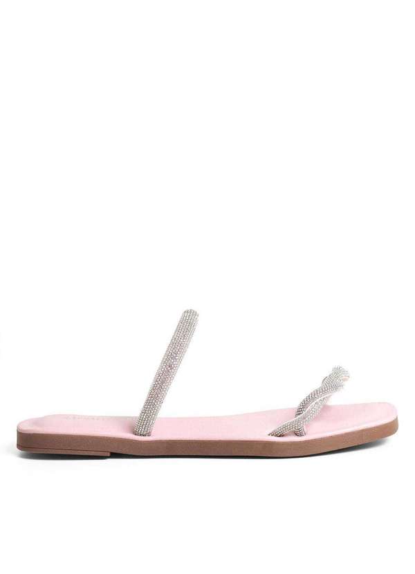 Raphaella Booz - Rasteira Tiras Strass Tira Cristal/Napa Nude/Nat