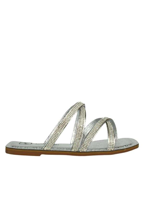 Raphaella Booz - Rasteira Tiras Strass Essence Prata/Cristal