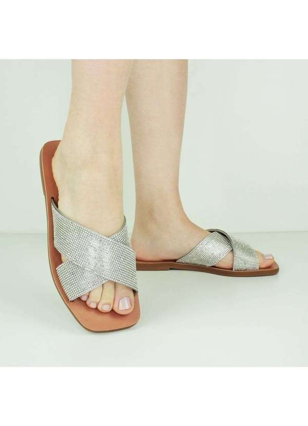 Raphaella Booz - Rasteira X Strass Egeu Metal Prata/Cristal 2