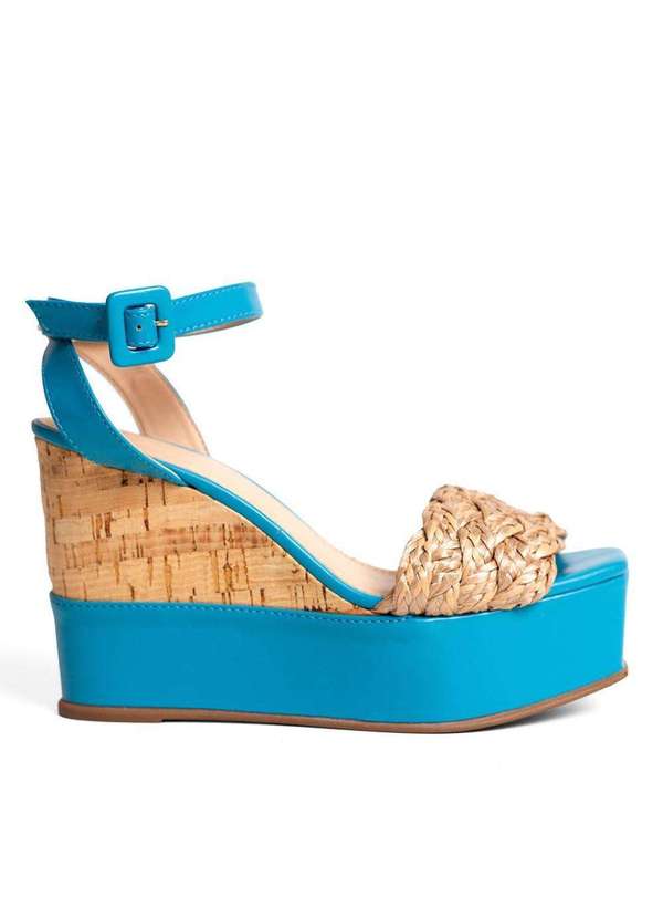 Raphaella Booz - Sandália Anabela Plataforma Tira Br3987/Napa Soft Turquesa