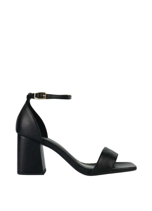 Raphaella Booz - Sandália Essencial Laura Salto Bloco Couro Couro Glove Preto