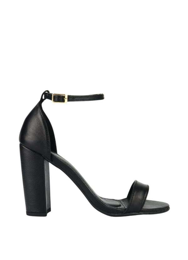 Raphaella Booz - Sandália Essencial Salto Alto Bloco Couro Toscana Preto