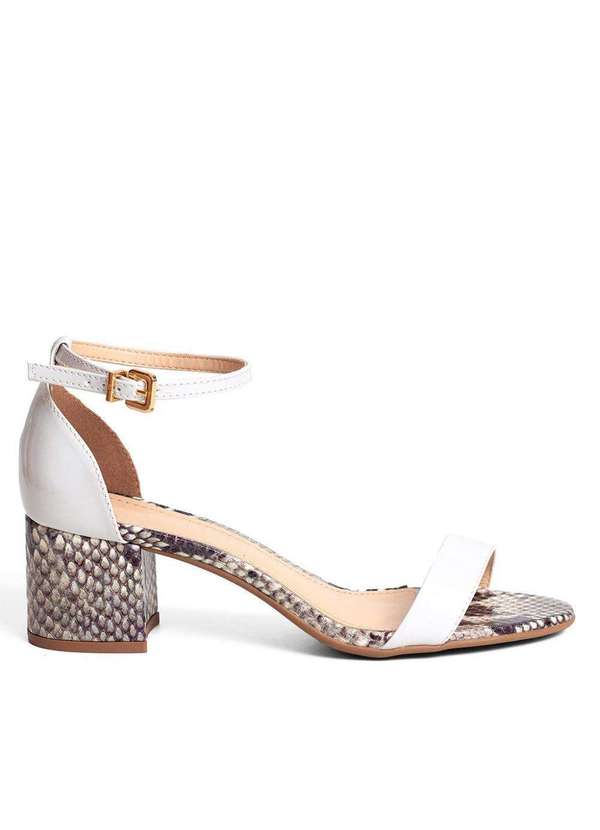 Raphaella Booz - Sandália Laura Salto Baixo Snake Verniz Off White/Snake Gray