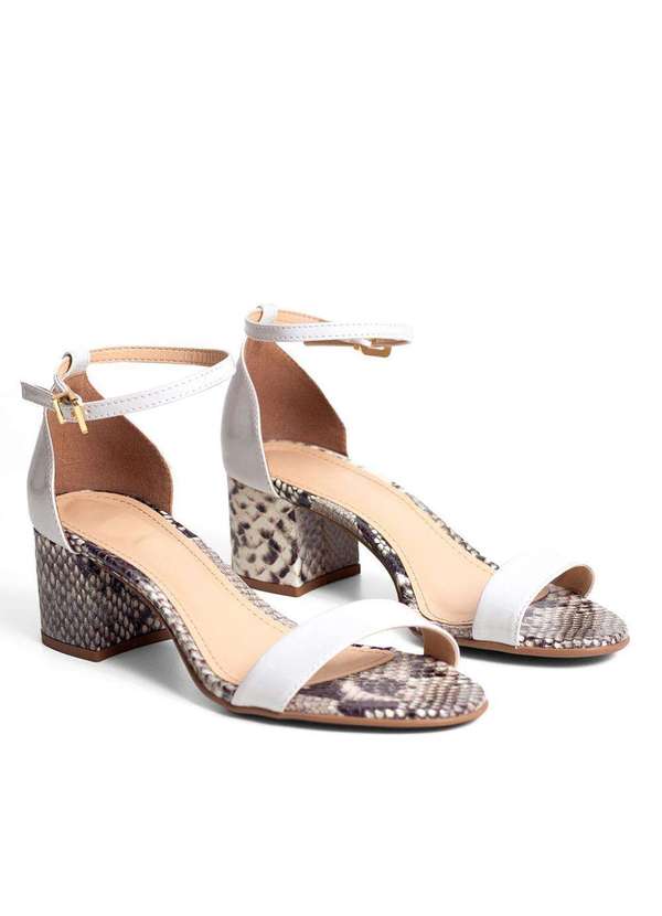 Raphaella Booz - Sandália Laura Salto Baixo Snake Verniz Off White/Snake Gray 2