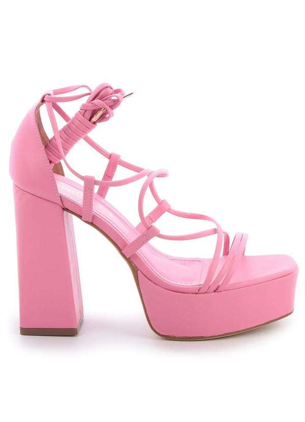 Raphaella Booz - Sandália Plataforma Salto Alto Bloco Amarração Napa Soft Nebula