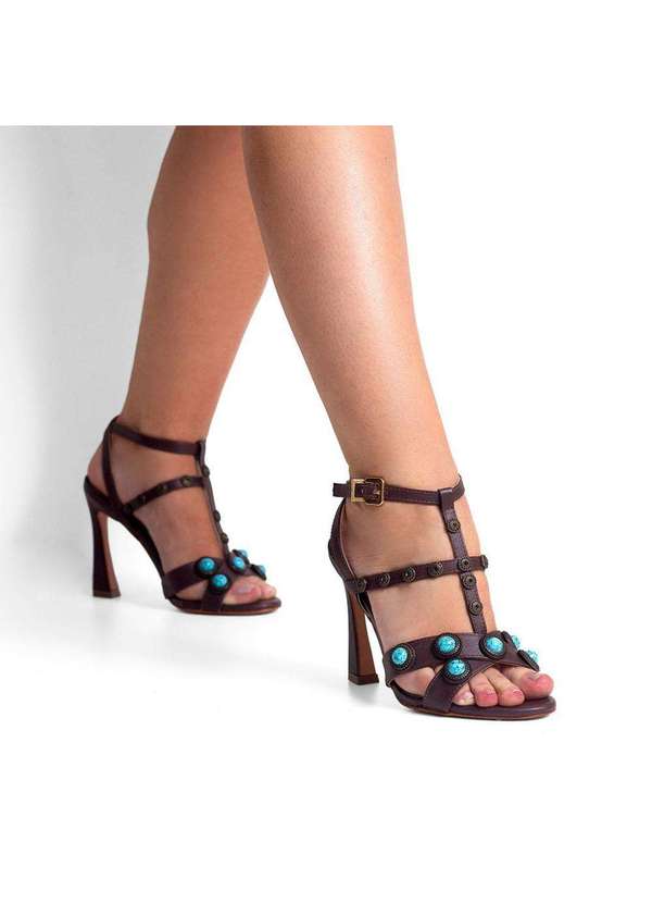 Raphaella Booz - Sandália Salto Alto Couro Pedrarias Couro Glove Brown 2