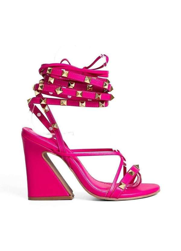 Raphaella Booz - Sandália Salto Alto Geométrico Amarração Napa Soft Luminous/Ef Ouro