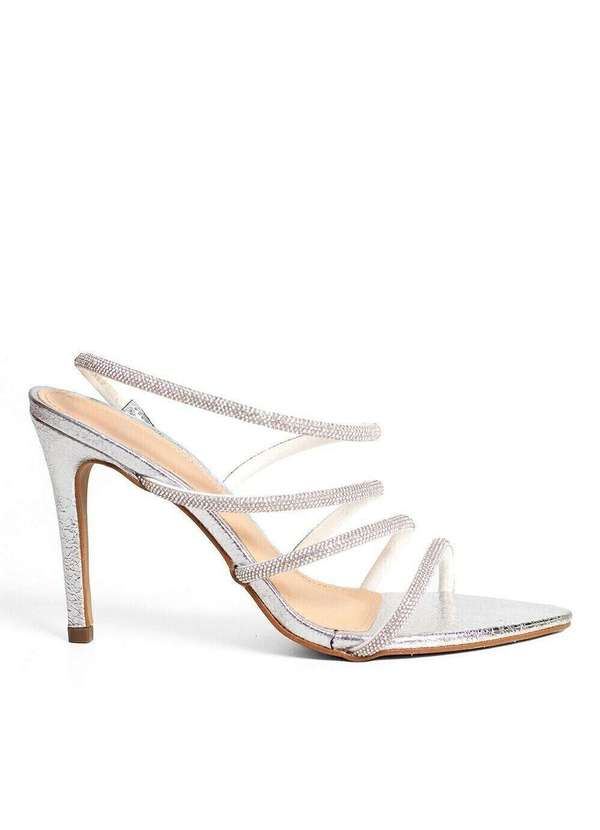 Raphaella Booz - Sandália Salto Alto Tiras Strass Tira Cristal/Essence Prata
