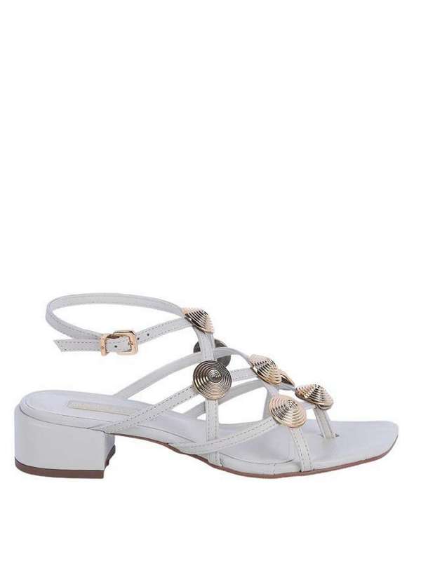 Raphaella Booz - Sandália Salto Bloco Couro Esferas Couro Glove Off White