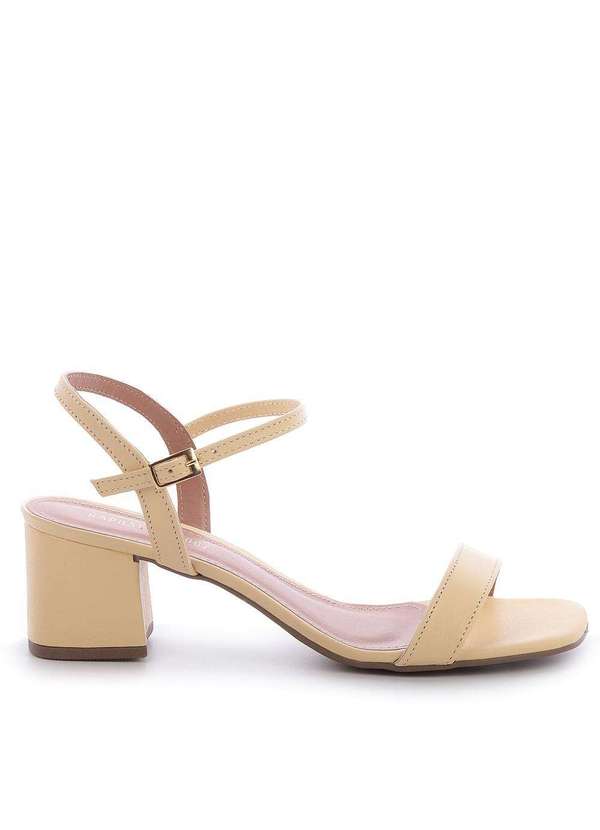 Raphaella Booz - Sandália Salto Bloco Couro Couro Creme