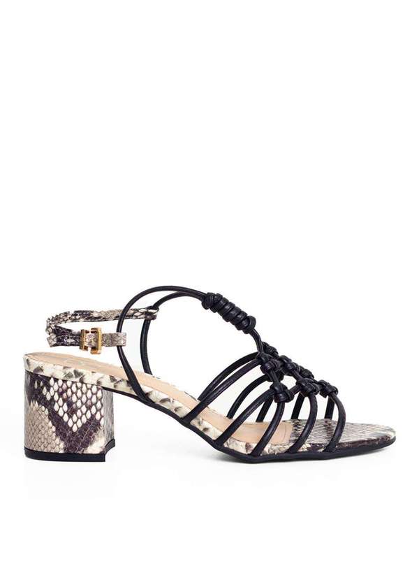 Raphaella Booz - Sandália Salto Bloco Napa Preto/Snake Grey