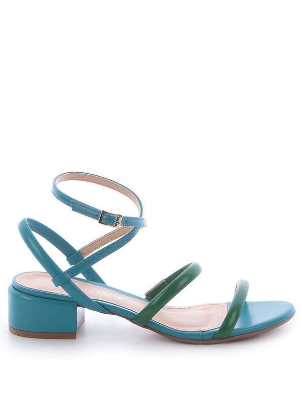 Raphaella Booz - Sandália Salto Bloco Napa Soft Floresta/Turquesa