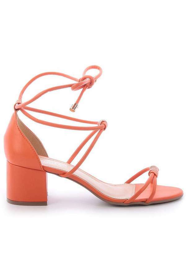 Raphaella Booz - Sandália Salto Médio Amarração Laranja Napa Soft Rust