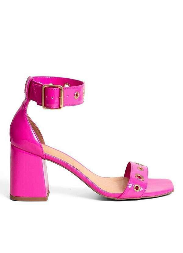 Raphaella Booz - Sandália Salto Médio Bloco Rosa Verniz Extase
