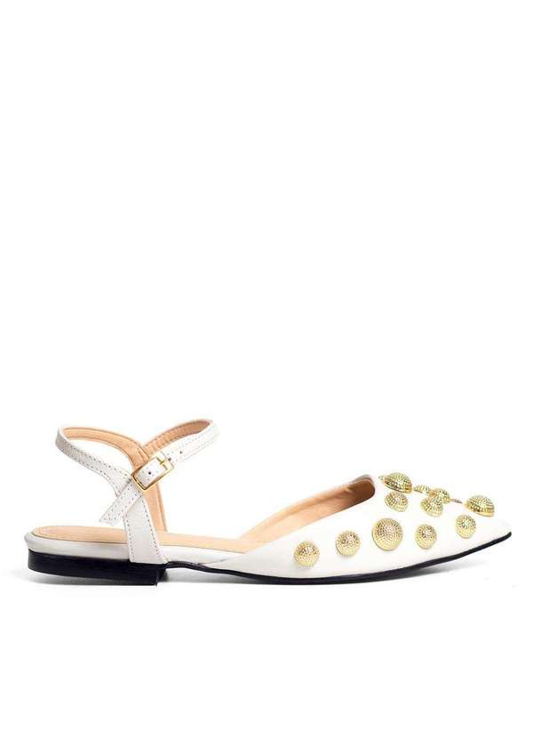 Raphaella Booz - Sandália Sapatilha Couro Detalhe Esferas Couro Glove Off White 1