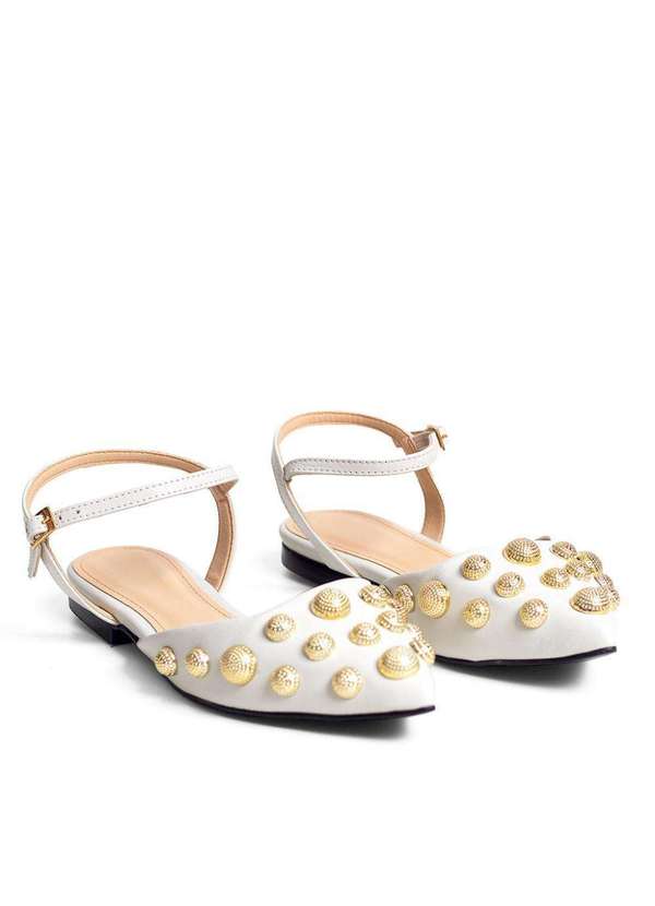 Raphaella Booz - Sandália Sapatilha Couro Detalhe Esferas Couro Glove Off White 2