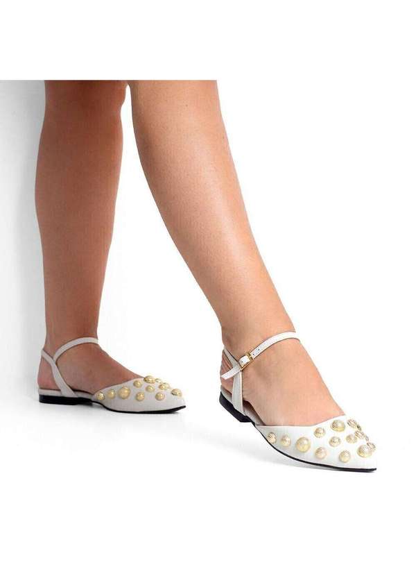 Raphaella Booz - Sandália Sapatilha Couro Detalhe Esferas Couro Glove Off White 3