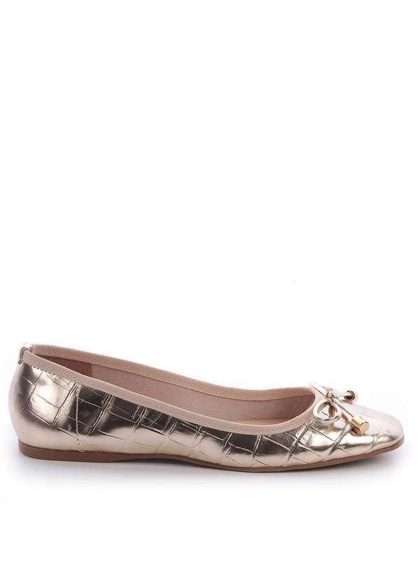 Raphaella Booz - Sapatilha Couro Croco Dourada Laço Croco Metal Champagne