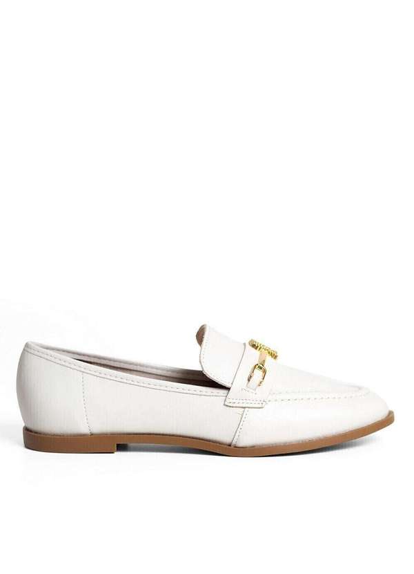 Raphaella Booz - Mocassim Couro Branco Detalhe Metal Couro Glove Off White