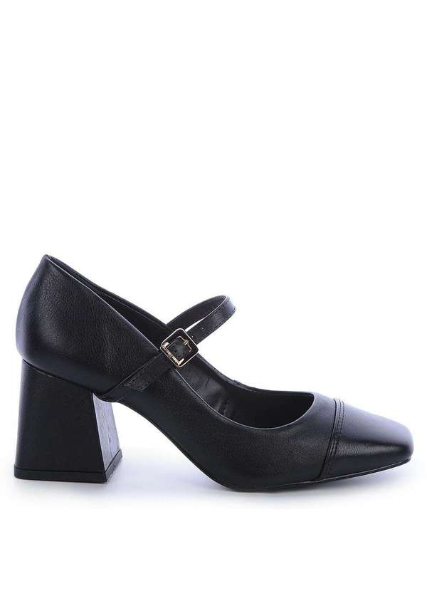 Raphaella Booz - Scarpin Boneca Salto Bloco Couro Couro Glove Preto