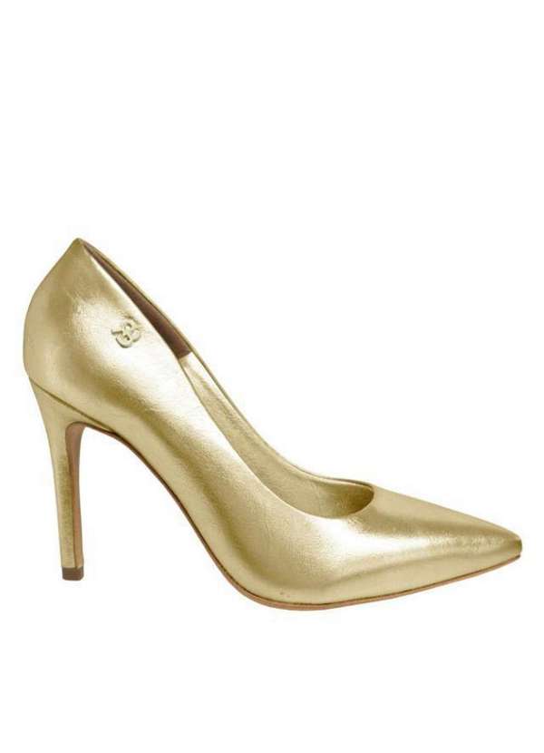 Raphaella Booz - Scarpin Essencial Salto Alto Couro Dourado Metalizado Ouro Light