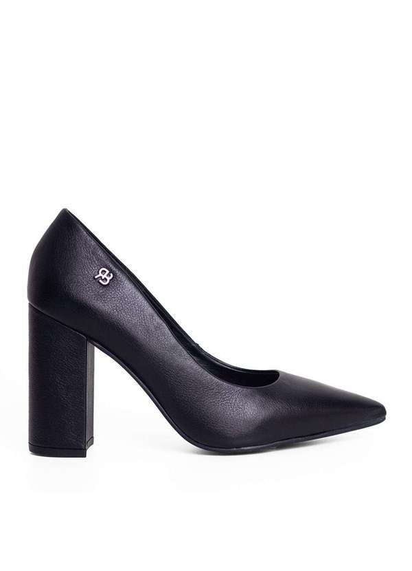 Raphaella Booz - Scarpin Salto Bloco Alto Couro Napa Grease Preto