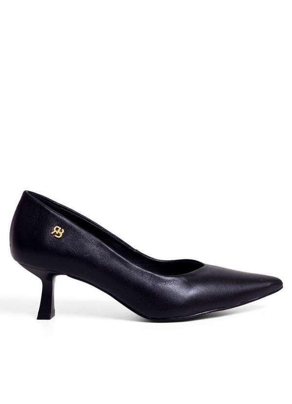Raphaella Booz - Scarpin Salto Geométrico Médio Couro Couro Glove Preto