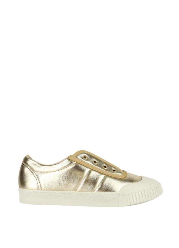 Raphaella Booz - Tênis Slip On Soft Couro Couro Metal Ouro Light