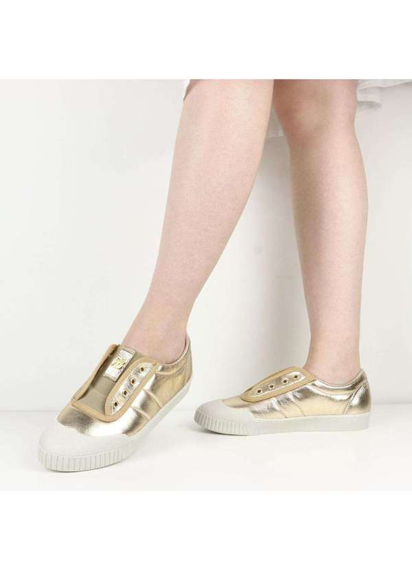 Raphaella Booz - Tênis Slip On Soft Couro Couro Metal Ouro Light 2