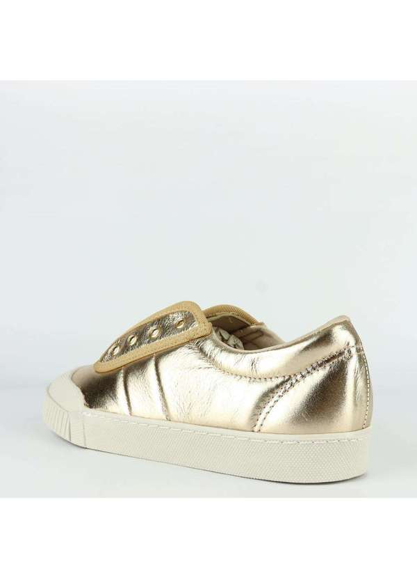 Raphaella Booz - Tênis Slip On Soft Couro Couro Metal Ouro Light 4