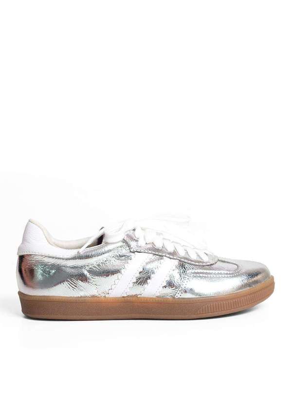 Raphaella Booz - Tênis Street Couro Metal Bala Prata/Prata/Napa Branco