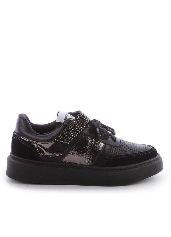 Raphaella Booz - Tênis Velcro Hotfix Couro Metalizado Preto Camurcao Preto/Preto/Metal Carbono