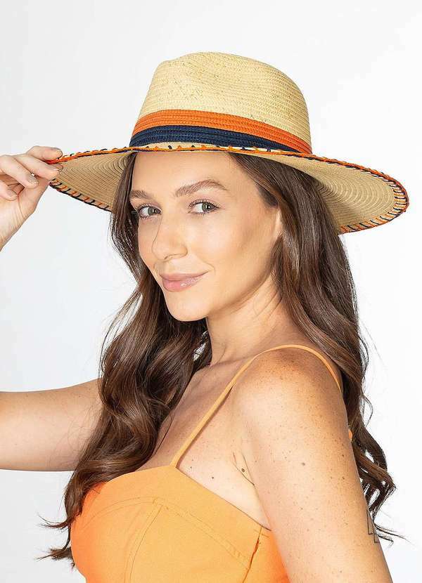Areia Branca - Chapeu Areia Branca Uv50 Bordado Palha Laranja