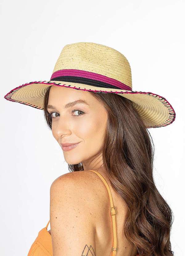 Areia Branca - Chapeu Areia Branca Uv50 Bordado Palha Roxo