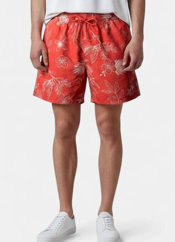 Areia Branca - Shorts Areia Branca Yacht Resort Floral Vermelho