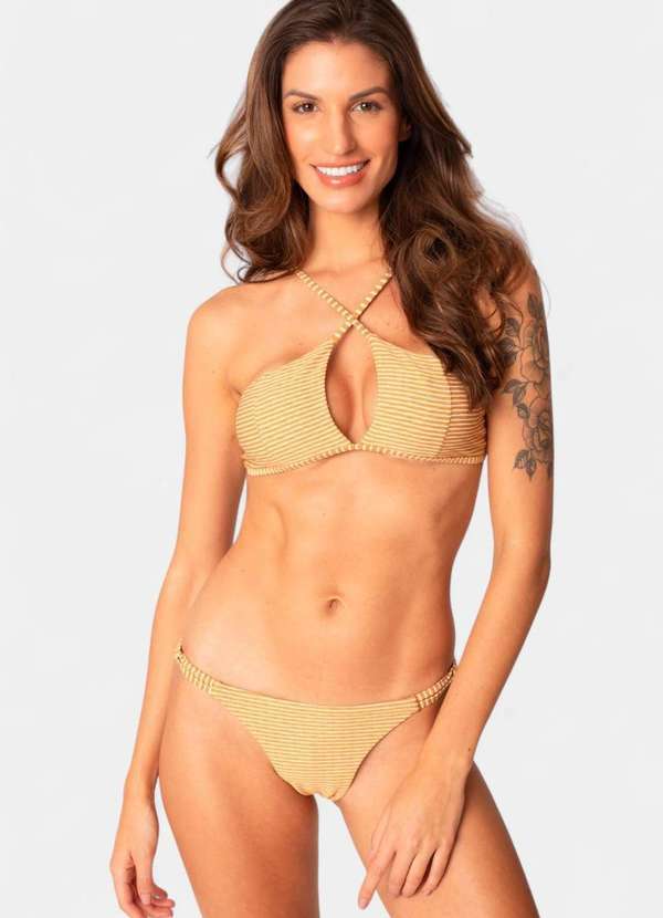 Areia Branca - Biquini Areia Branca Baly Frente Unica Listrado Amarelo