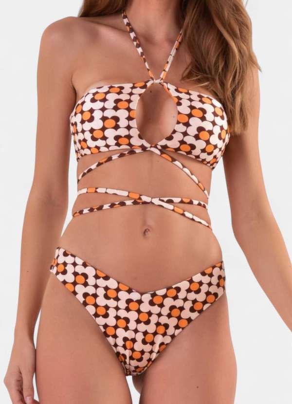 Areia Branca - Biquini Areia Branca Baly Transpassado Estampado Laranja 3