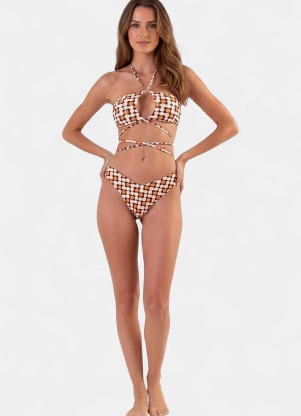 Areia Branca - Biquini Areia Branca Baly Transpassado Estampado Laranja 4