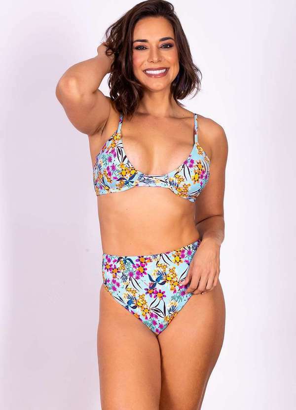 Areia Branca - Biquini Areia Branca Bio Lanai Hot Pant Estampado Floral Azul