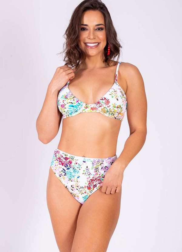 Areia Branca - Biquini Areia Branca Bio Lanai Hot Pant Floral Branco