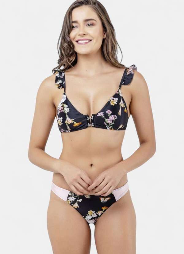 Areia Branca - Biquini Areia Branca Praya Frente Unica Babados Preto