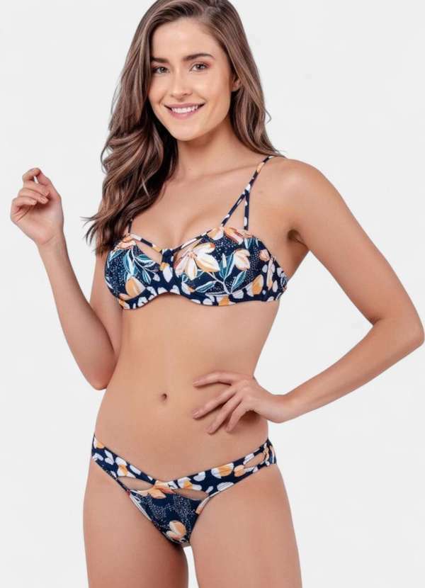 Areia Branca - Biquini Areia Branca Praya Frente Unica Floral Azul