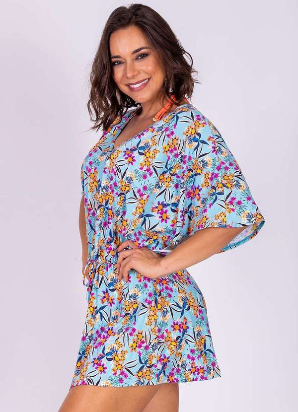 Areia Branca - Kaftan Areia Branca Bio Paraty Estampada Floral Azul 3