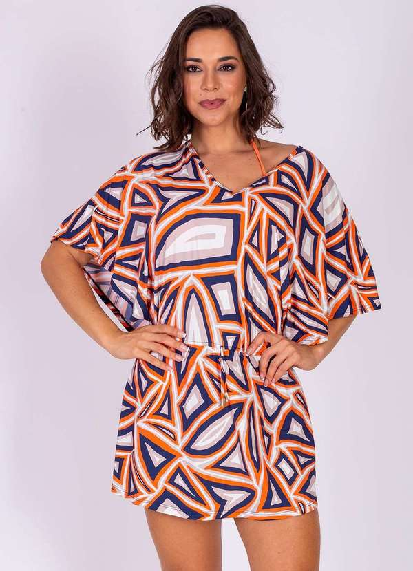 Areia Branca - Kaftan Areia Branca Bio Paraty Estampada Geo Branco