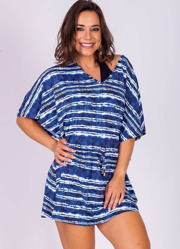 Areia Branca - Kaftan Areia Branca Bio Paraty Estampada Tie Dye Azul