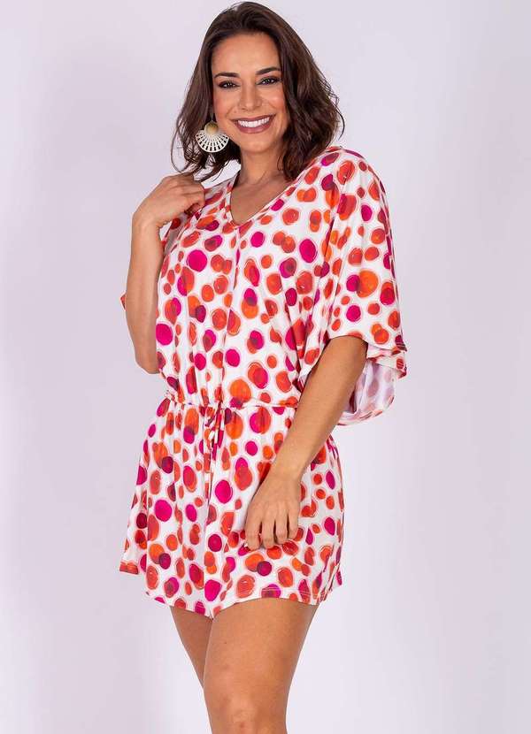 Areia Branca - Kaftan Areia Branca Bio Paraty Estampada Vermelho