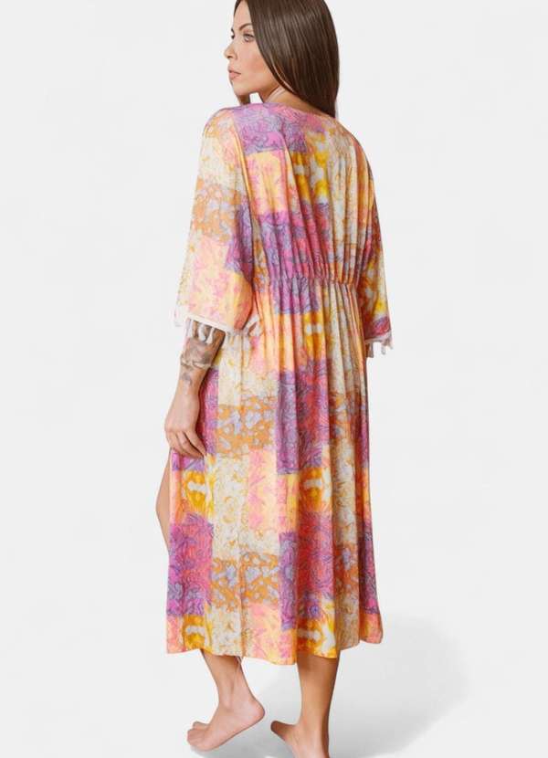 Areia Branca - Kimono Areia Branca Baly Paisley Laranja 2